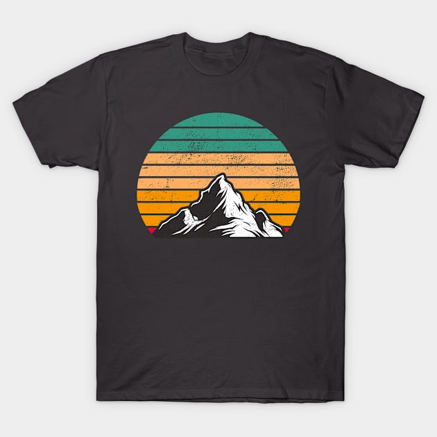 Retro Sunset Mountain For Adventurers T-Shirt by Kelleh Co. 